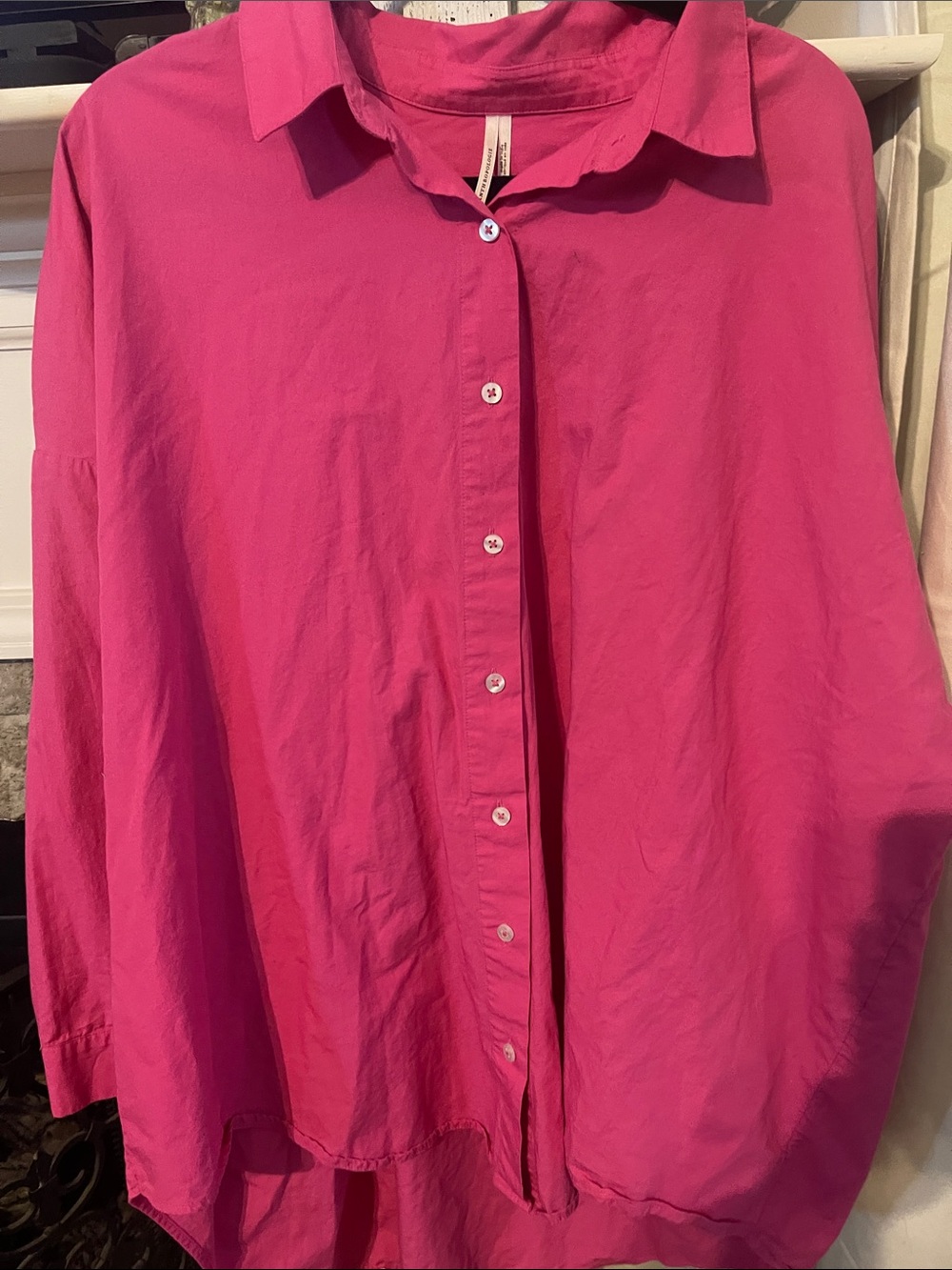 Anthropology Bright Pink Button-Up Shirt -XL